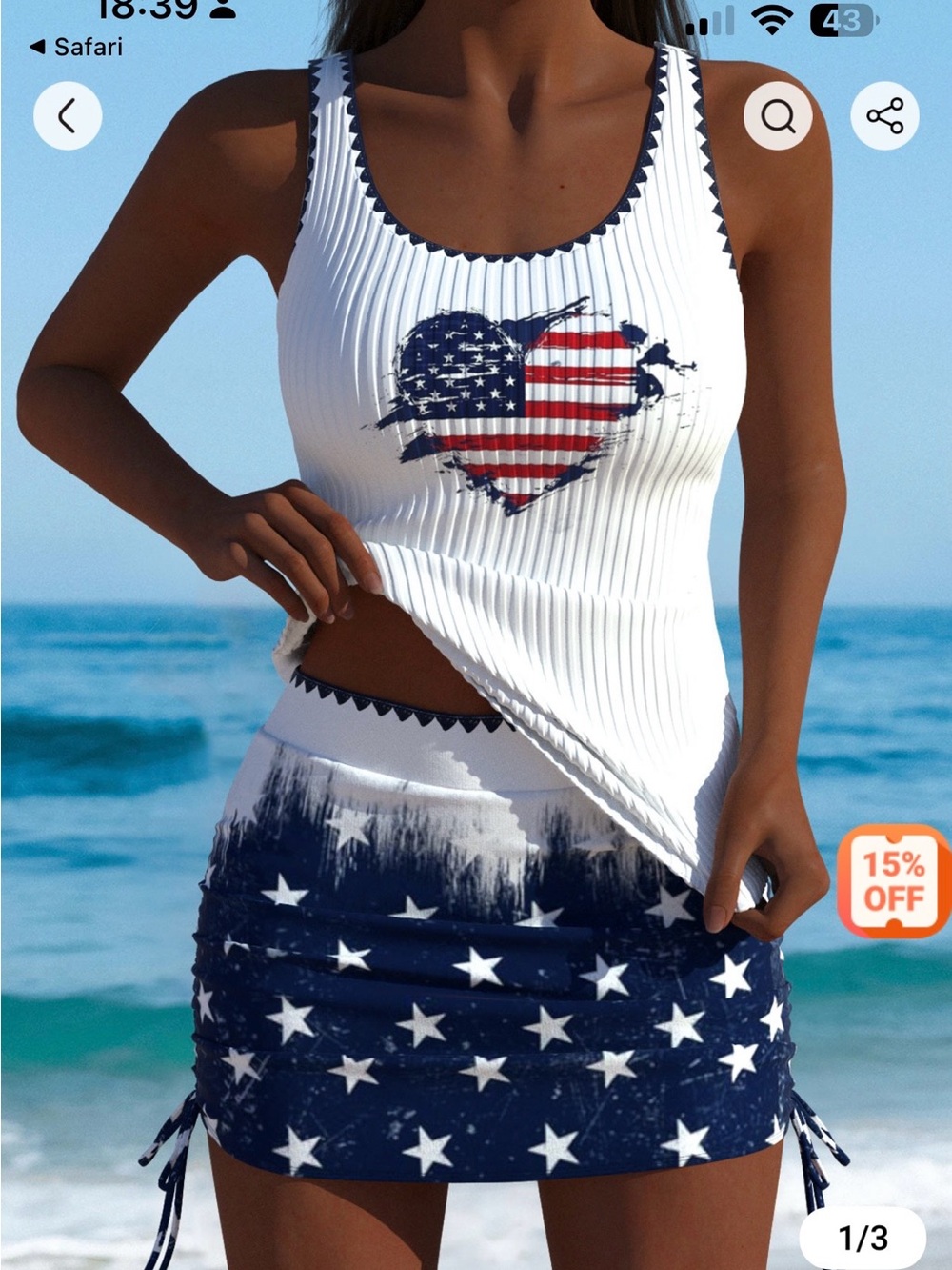 Women’s American Flag Tankini Set - White & Navy - Picture 3 of 5